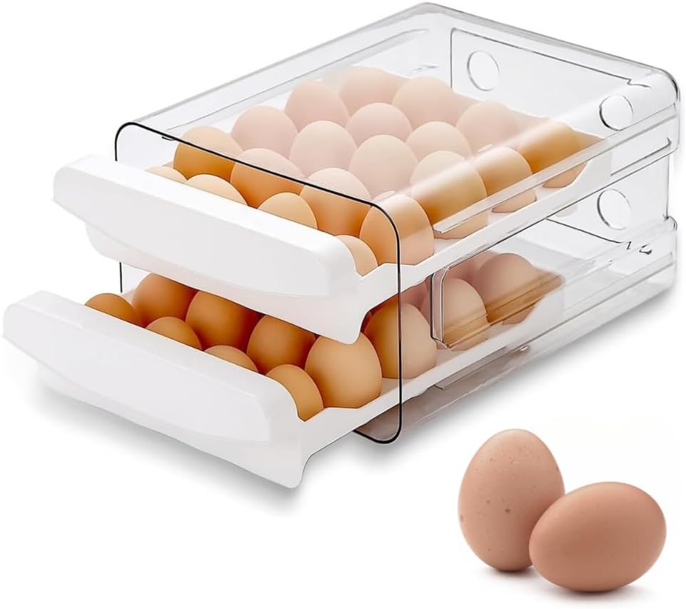 Porta Ovos Organizador 32 Unidades para Geladeira, Casa e Cozinha – Caixa Acrílica Transparente 2 Andares, Empilhável, BPA Free, Ovos Frescos e Organizados | Premium InoVibes