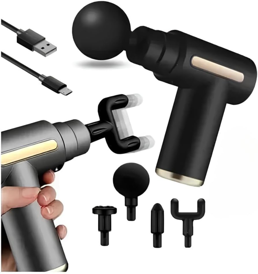 Massageador Elétrico Pistola Muscular Profissional Recarregável 4 Ponteiras Massagem Relaxante Alívio Dores Pós-Treino Miofascial Fitness Corpo Inteiro Esportivo Portátil Silencioso Premium