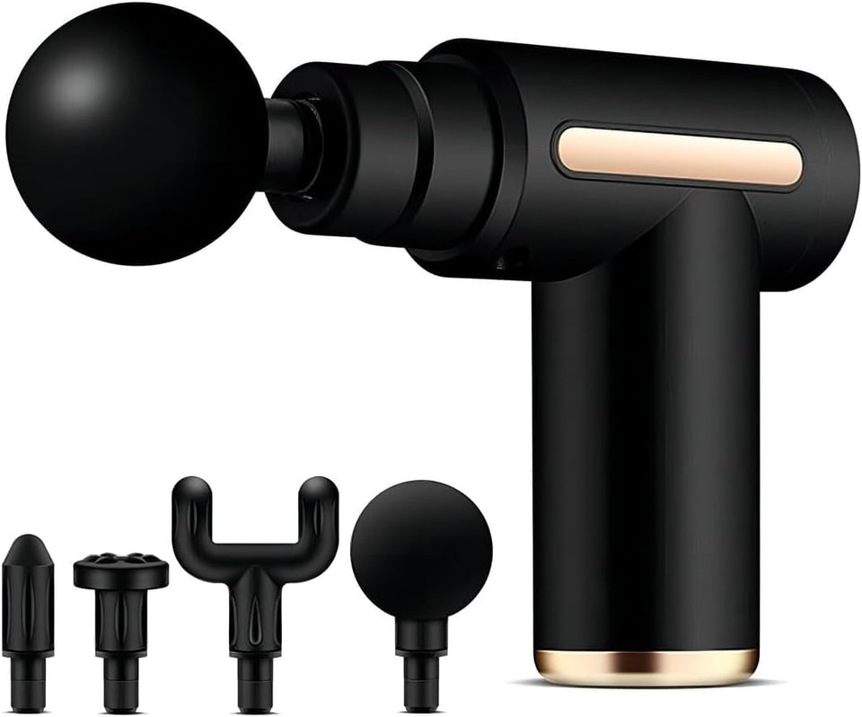 Massageador Elétrico Pistola Muscular Profissional Recarregável 4 Ponteiras Massagem Relaxante Alívio Dores Pós-Treino Miofascial Fitness Corpo Inteiro Esportivo Portátil Silencioso Premium