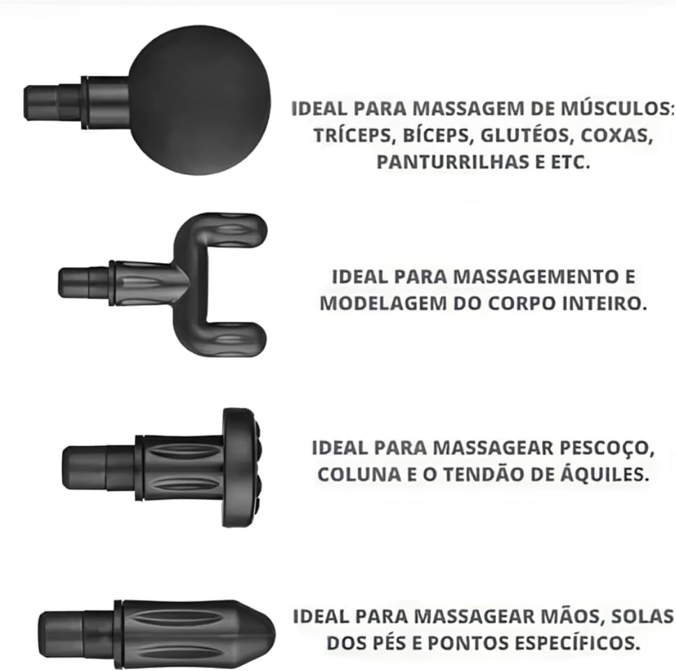 Massageador Elétrico Pistola Muscular Profissional Recarregável 4 Ponteiras Massagem Relaxante Alívio Dores Pós-Treino Miofascial Fitness Corpo Inteiro Esportivo Portátil Silencioso Premium