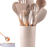 Kit 12 Utensílios de Cozinha em Silicone Cabo Madeira Conjunto Jogo Completo Espátula Concha Colher Resistente Alta Temperatura Premium