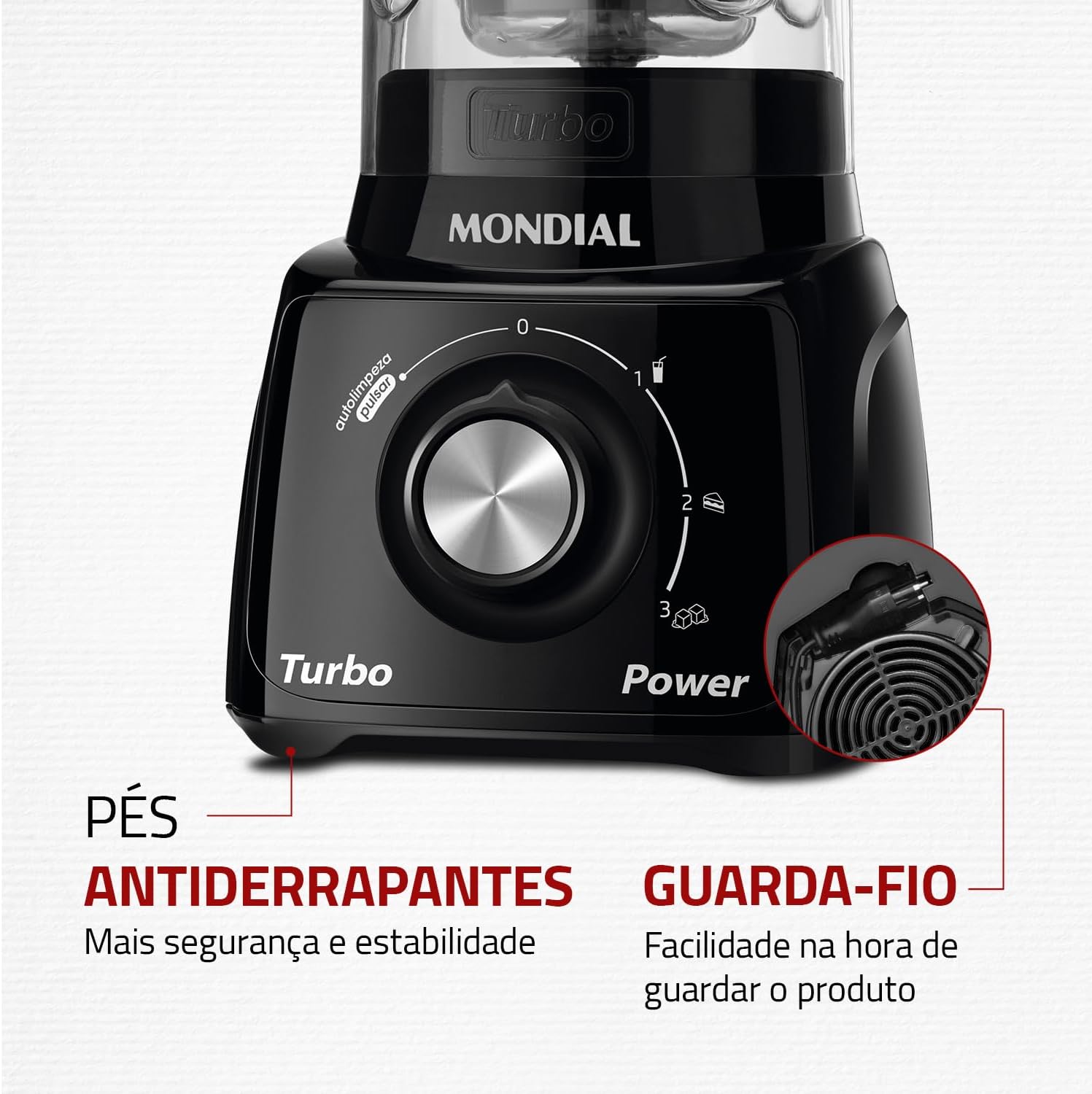 MONDIAL Liquidificador Turbo Power, Preto, 550W, 220V - L-99 FB