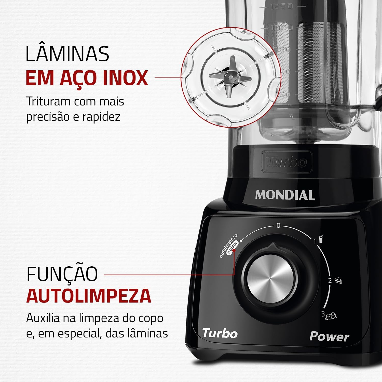 MONDIAL Liquidificador Turbo Power, Preto, 550W, 220V - L-99 FB