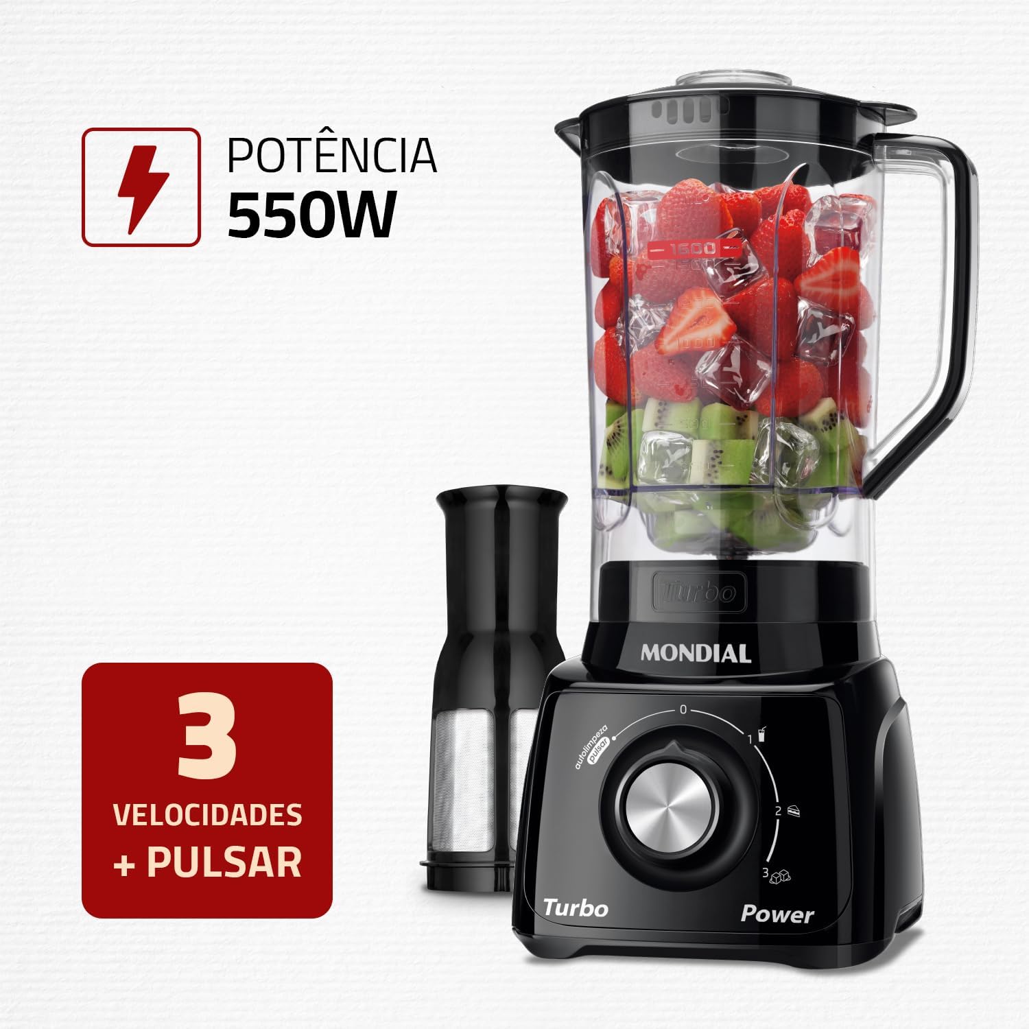 MONDIAL Liquidificador Turbo Power, Preto, 550W, 220V - L-99 FB