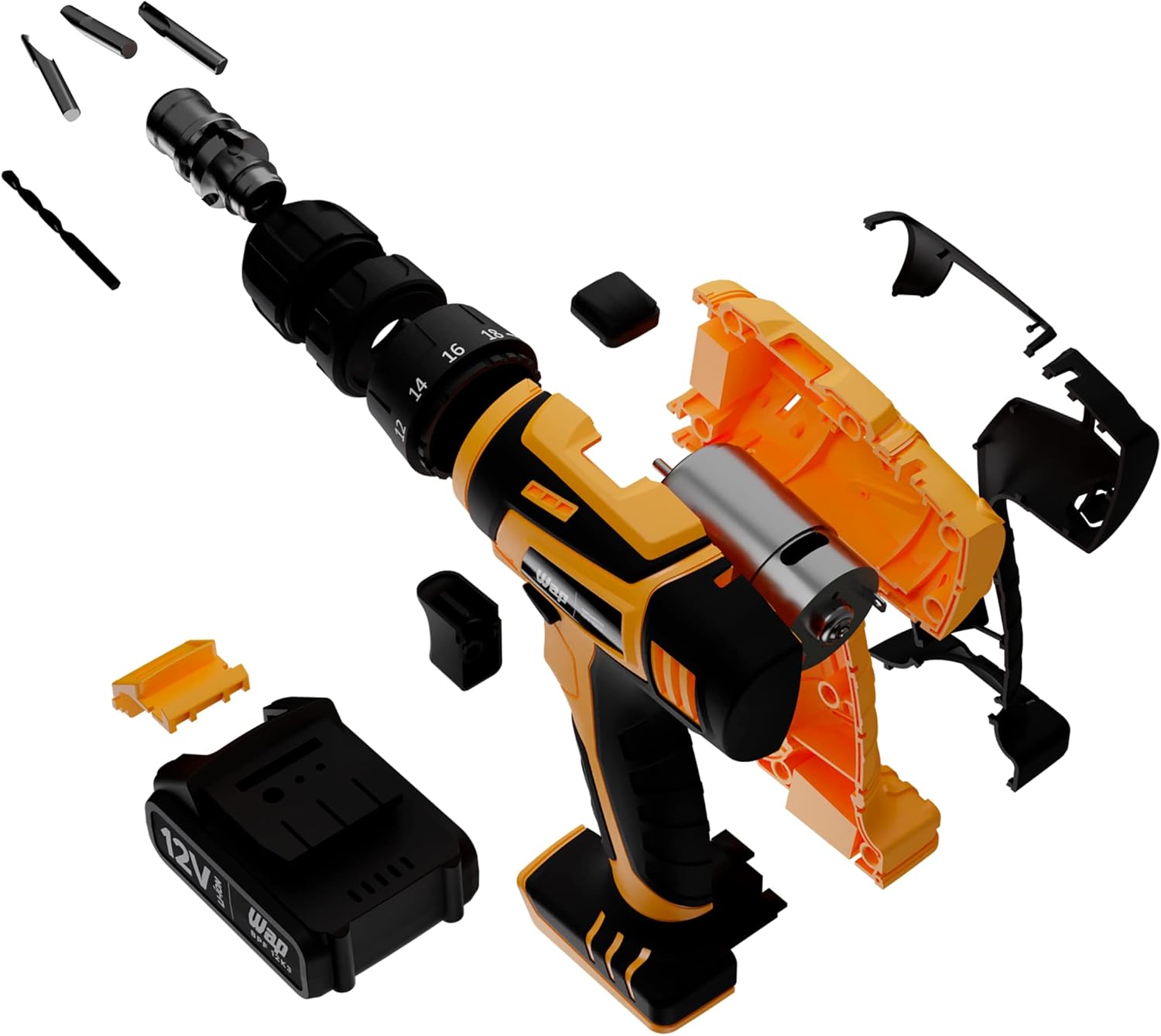 WAP Parafusadeira e Furadeira à Bateria 12V BPF-12K3, Kit de 13 Acessórios e Maleta, Empunhadura Emborrachada, Bivolt