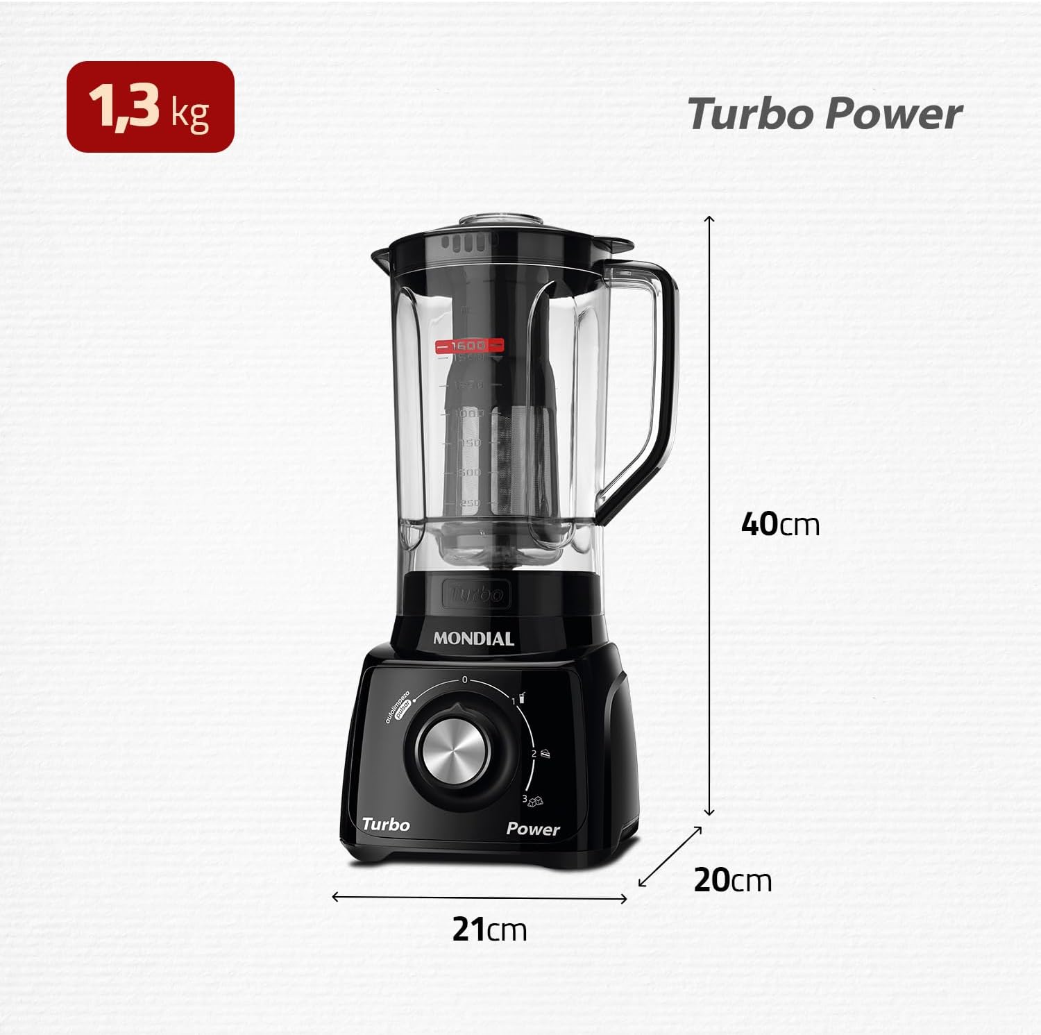 MONDIAL Liquidificador Turbo Power, Preto, 550W, 220V - L-99 FB